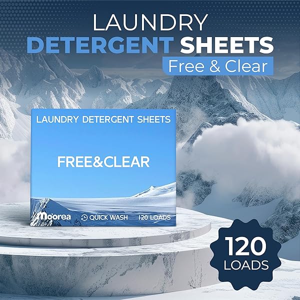 MO’OREA LAUNDRY DETERGENT SHEETS,HYPOALLERGENIC LAUNDRY SOAP,FREE CLEAR FOR SENSITIVE SKIN,RECYCLABLE PACKAGING,STAIN FIGHTING WASHING SHEETS DETERGENT.120 LOADS