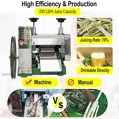 VEVOR Manual Sugar Cane Juicer Machine - Stainless Steel Press, 50kg/h, With Handwheel