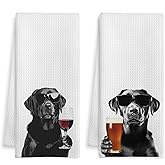 WOTYPU Funny Labrador Retriever Kitchen Bar Towels, Black Lab Gifts for Women Men, Gifts for Wine Beer Lovers Decorative Hand Towels for Kitchen Bar Cart Decor, 16x24 Inch Set of 2