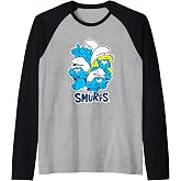 The Smurfs Group Picture Retro Cartoon Raglan Baseball Tee