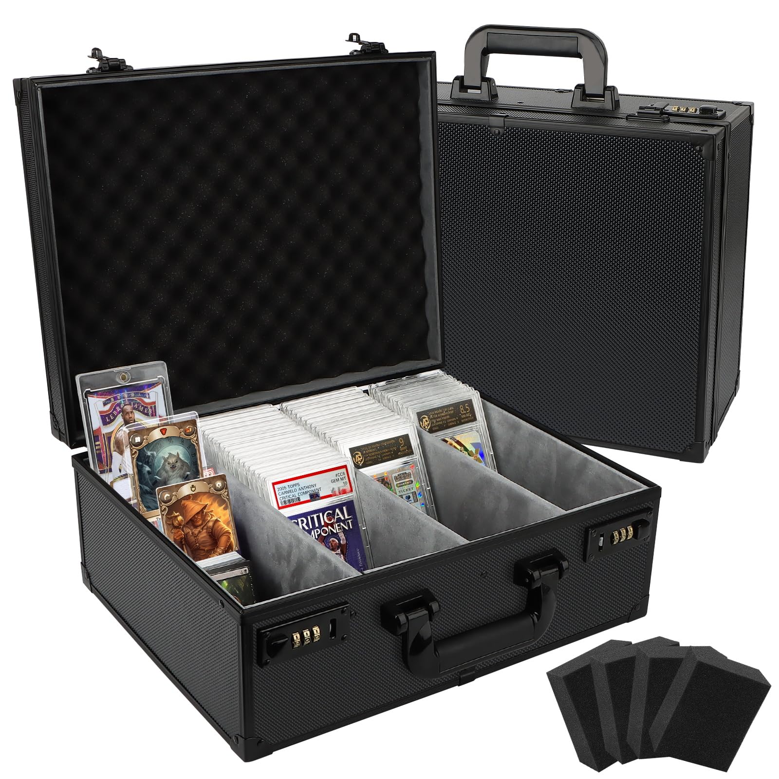 Photo 1 of REAQUE Graded Card Storage Box, Holds 170+ PSA/GMA Slabs or 680+ Toploaders, 4-Row Trading Card Storage Boxes for Sports Cards Fits 3"x4" 35pt Cards (Pure Black)