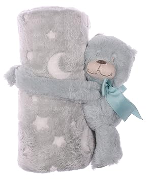 Flauschige Baby Kinder Decke mit süßen Stofftieren in verschiedenen Varianten (Bär mint)