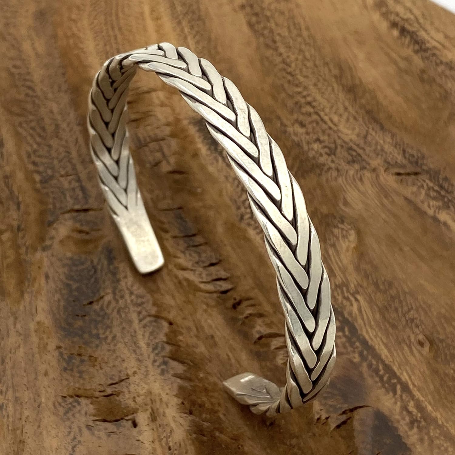 Sterling Silver Handmade Braided Cuff Bracelet, Boho Hippie