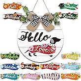 Glenmal 16 Pcs Interchangeable Seasonal Dachshund Welcome Sign Rustic Dog Front Door Wreaths Detachable Holiday Hanging Decor for Spring Easter St. Patrick's Day All Seasons (Elegant White Style)