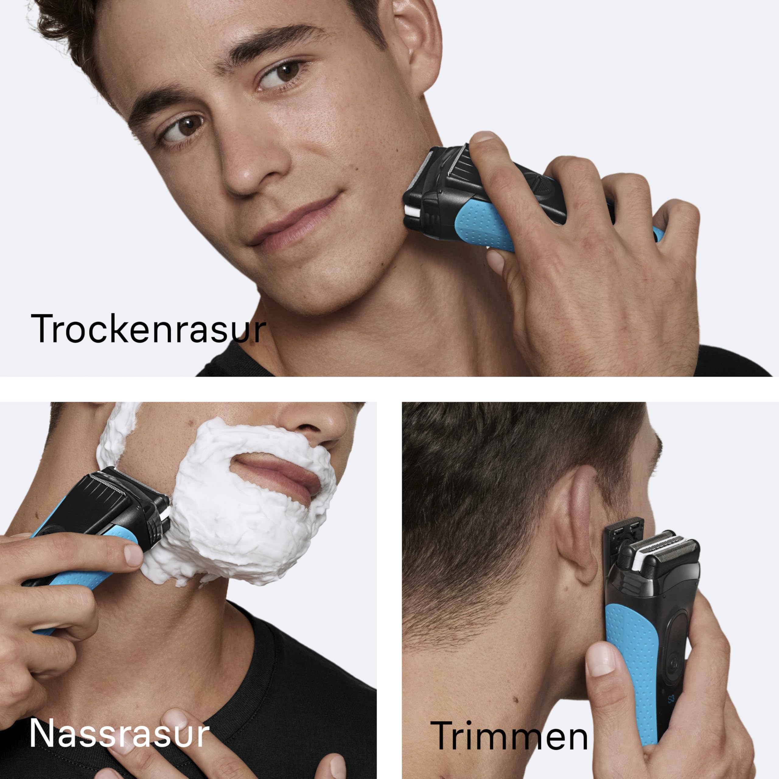 Braun Series 3+ Rasierer Herren Elektrisch, Elektrorasierer, 3 Flexible Klingen, Rasierapparat, Effizienter MicroComb Mitteltrimmer, Präzisionstrimmer, Nass- & Trockenrasierer für Männer, 3040si, Blau 4