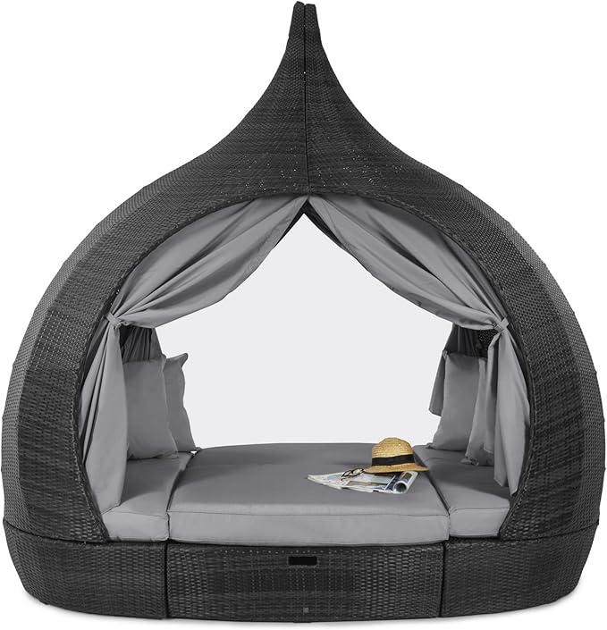 Maze Rattan Peach Daybed in a Mixed Grey Weave Amazon.co.uk Garden