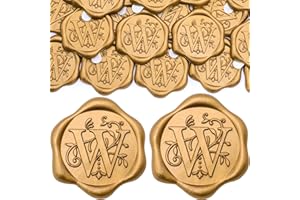 SWANGSA 50 Pack Letter W Wax Seal Stickers, Antique Gold Initial Alphabet Self-Adhesive Wax Stickers, Wedding Party Invitation Envelope Wax Seal Stickers