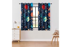 BOHOMOCASA Kids Space Themed Blackout Curtains - 2 Panels, Each W52×L54, 100% Blackout, Perfect for Bedroom and Nursery, Ener