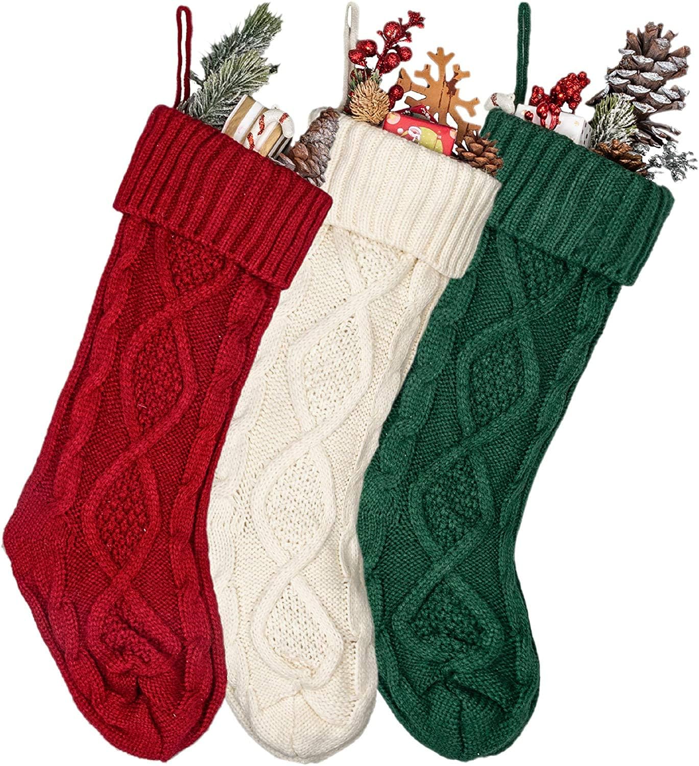 Stockings & Holders - Guojanfon Christmas Stockings, 18 inches Large Size Cable Knit Knitted Xmas Stockings, Rustic Personalized Stocking Decorations for Family Holiday Season Decor (Option 20)