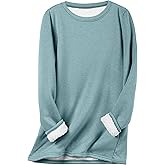 Flygo Women's Winter Warm Sherpa Lined Fleece Crewneck Sweatshirt Pullover Loungewear Tunic Tops