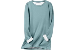 Flygo Women's Winter Warm Sherpa Lined Fleece Crewneck Sweatshirt Pullover Loungewear Tunic Tops