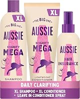 Aussie Mighty Mega Shampoo 400ml + Lightweight Conditioner 275ml & Hair