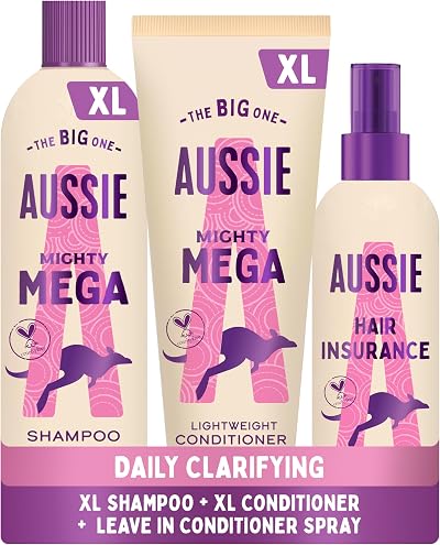 Aussie Mighty Mega Shampoo 400ml + Lightweight Conditioner 275ml & Hair