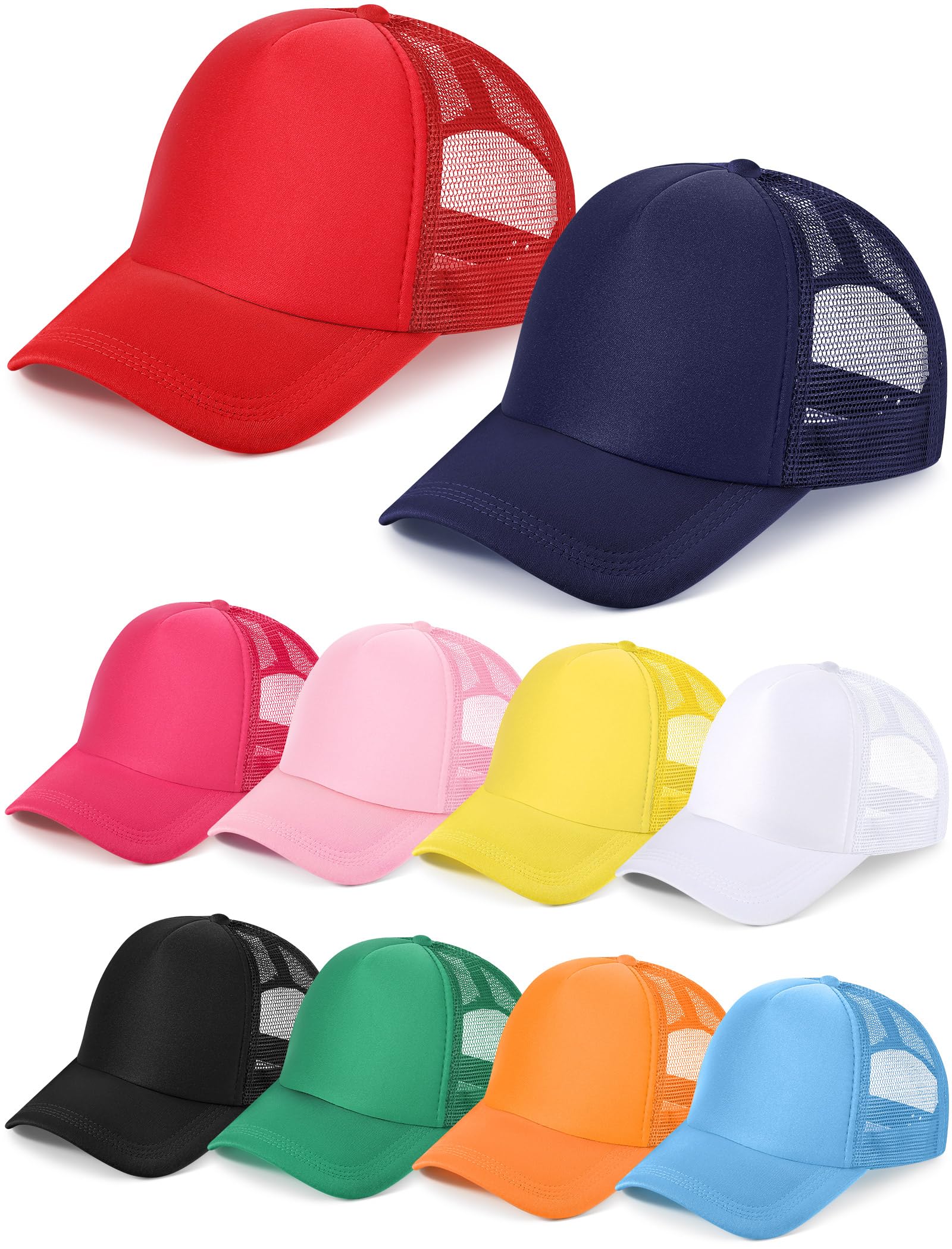 Photo 1 of Tarpop 10 Pcs Sublimation Blank Trucker Hats Bulk Mesh Baseball Cap Polyester Mesh Trucker Hat for Men and Women (Bright Colors)