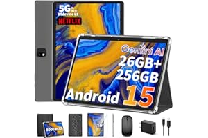 QDDQ 2025 Android 15 tablet with keyboard, 26GB+256GB+2TB Expand, 10 inch 2-in-1 Tablets with 8-Core, 5G WiFi, 8000mAh, BT5.0, 5MP+13MP, GMS, GPS, Widevine L1, Tablet PC with Mouse, Case, Stylus (Black)