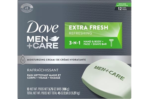 Dove Men+Care Hand & Body, Face & Shave Bar for refreshed skin, Extra Fresh soap bar with ¼ moisturizing cream, 106g, (Pack o