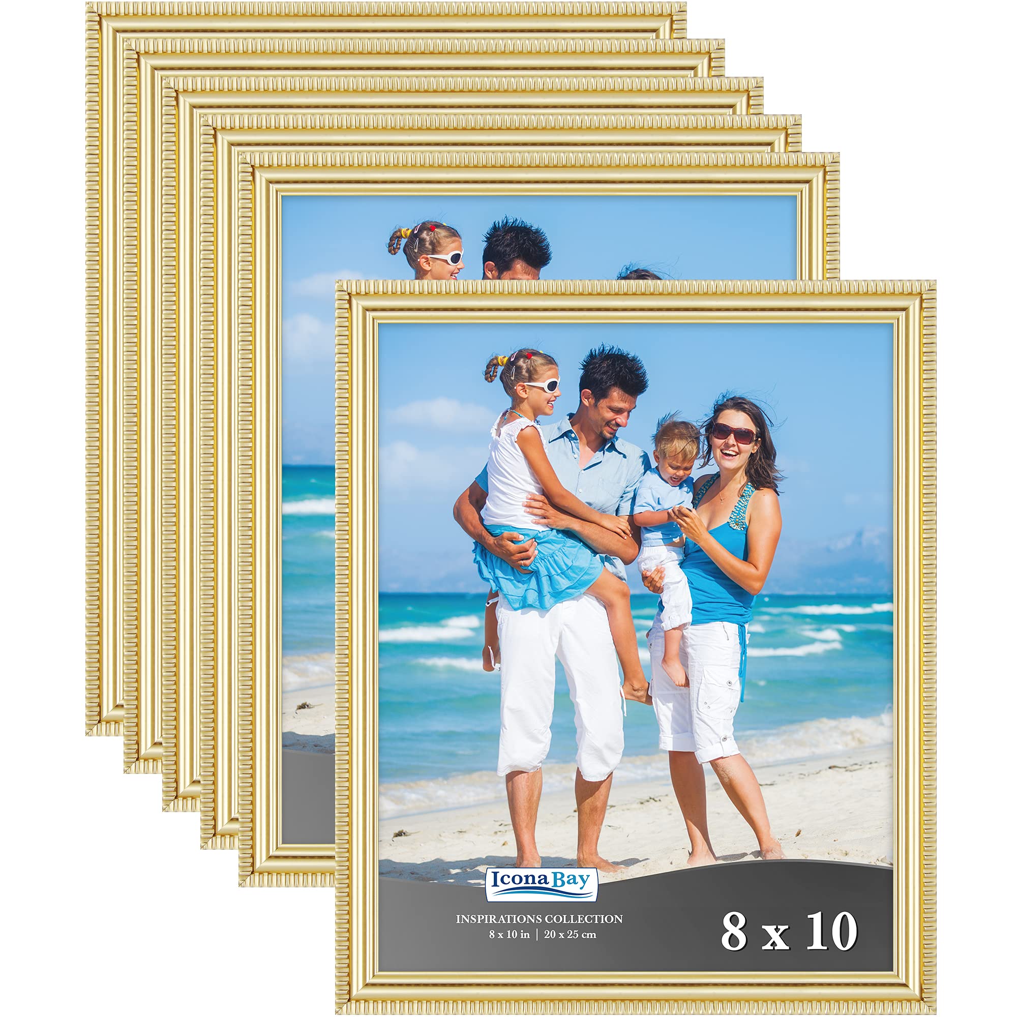 Icona Bay - 10x8 inch Picture Frames - Gold, 6 Pack - Beautifully Detailed Moulding - Contemporary Picture Frame Set - Wall Mount or Table Top - Inspirations Collection
