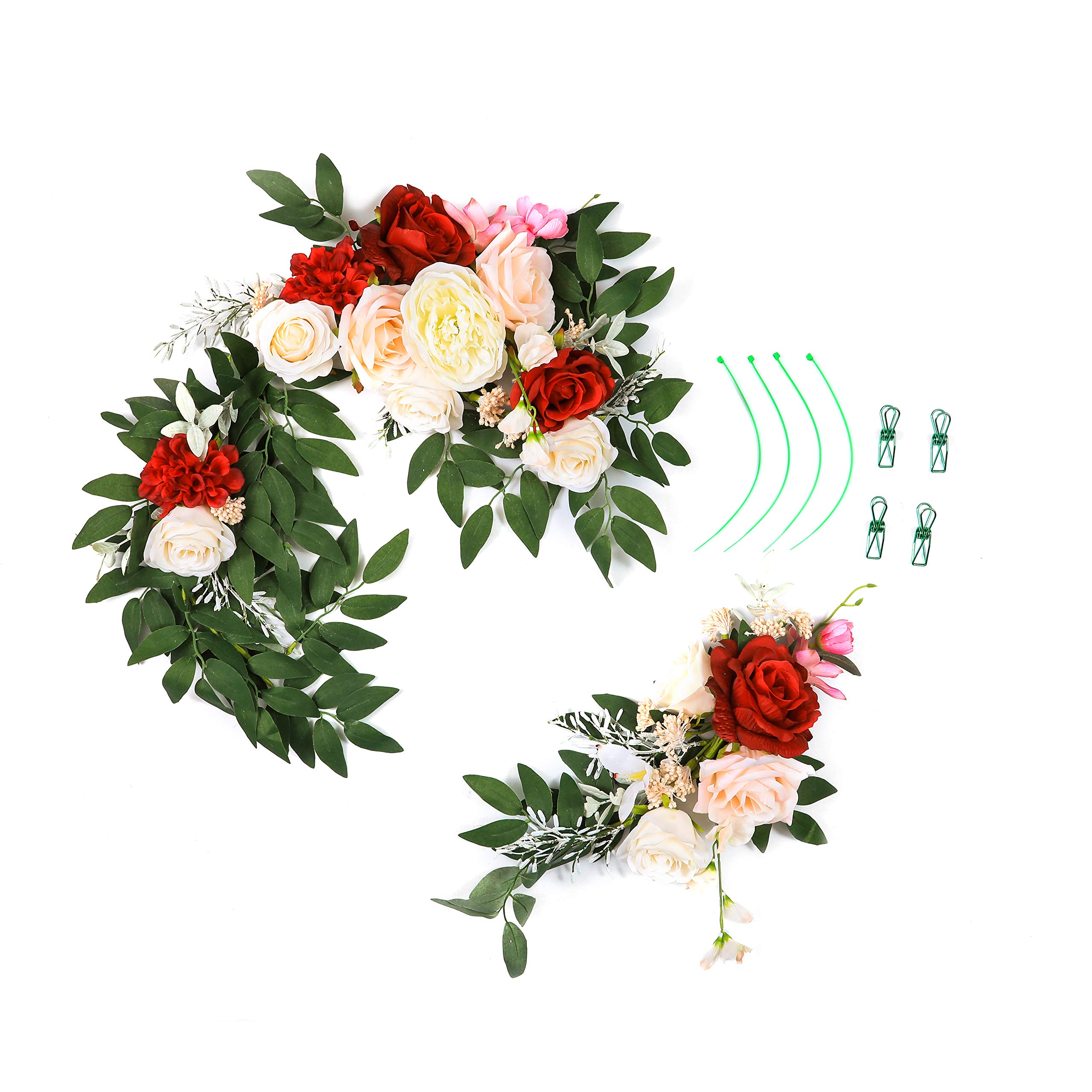 FLCSIed Artificial Flower Swag Rose Poney Greeny Floral for Wedding Ceremony Sign Floral Decoration - Pack of 2