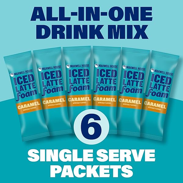 MAXWELL HOUSE ICED CARAMEL LATTE WITH FOAM ALL IN ONE DRINK MIX, 5.82 OZ, 6 PACKETS