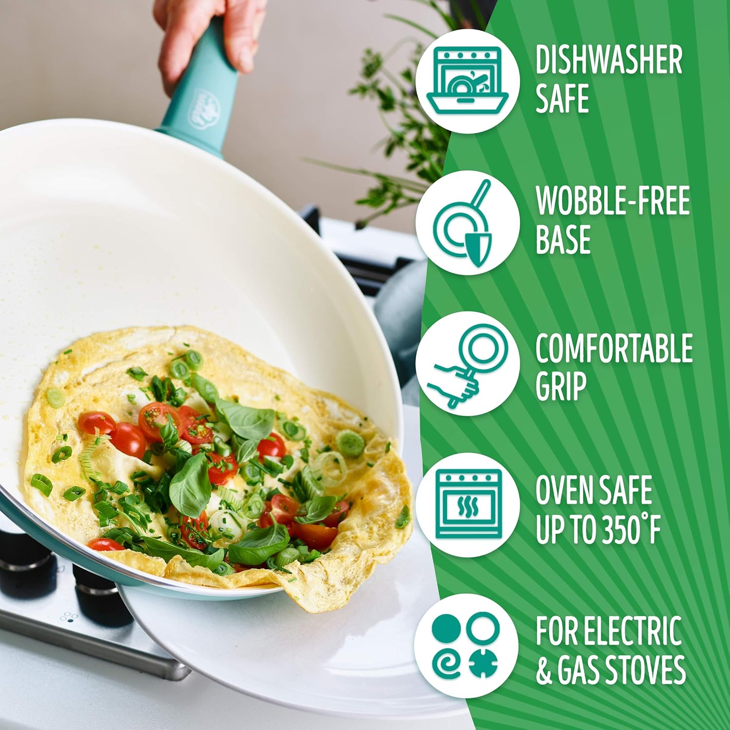 GreenLife Soft Grip 16pc Ceramic Non-Stick Cookware Set, Turquoise - CC001007-001: Kitchen & Dining