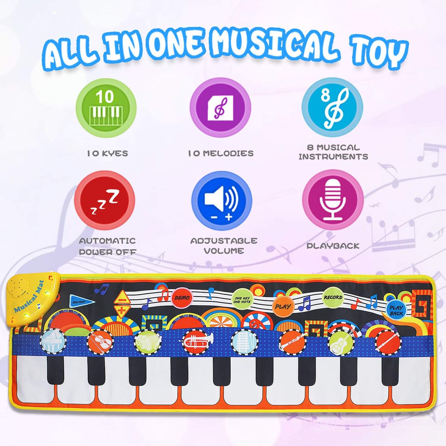 Music Mat Toy for Kids Toddlers Age 3-8 Years Old, 19 Piano Key Playmat Touch Play Game Dance Blanket Carpet Mat with Record, Playback, Demo, Adjustable Vol, Educational Toys for Girls Boys, 43"X14": Toys & Games