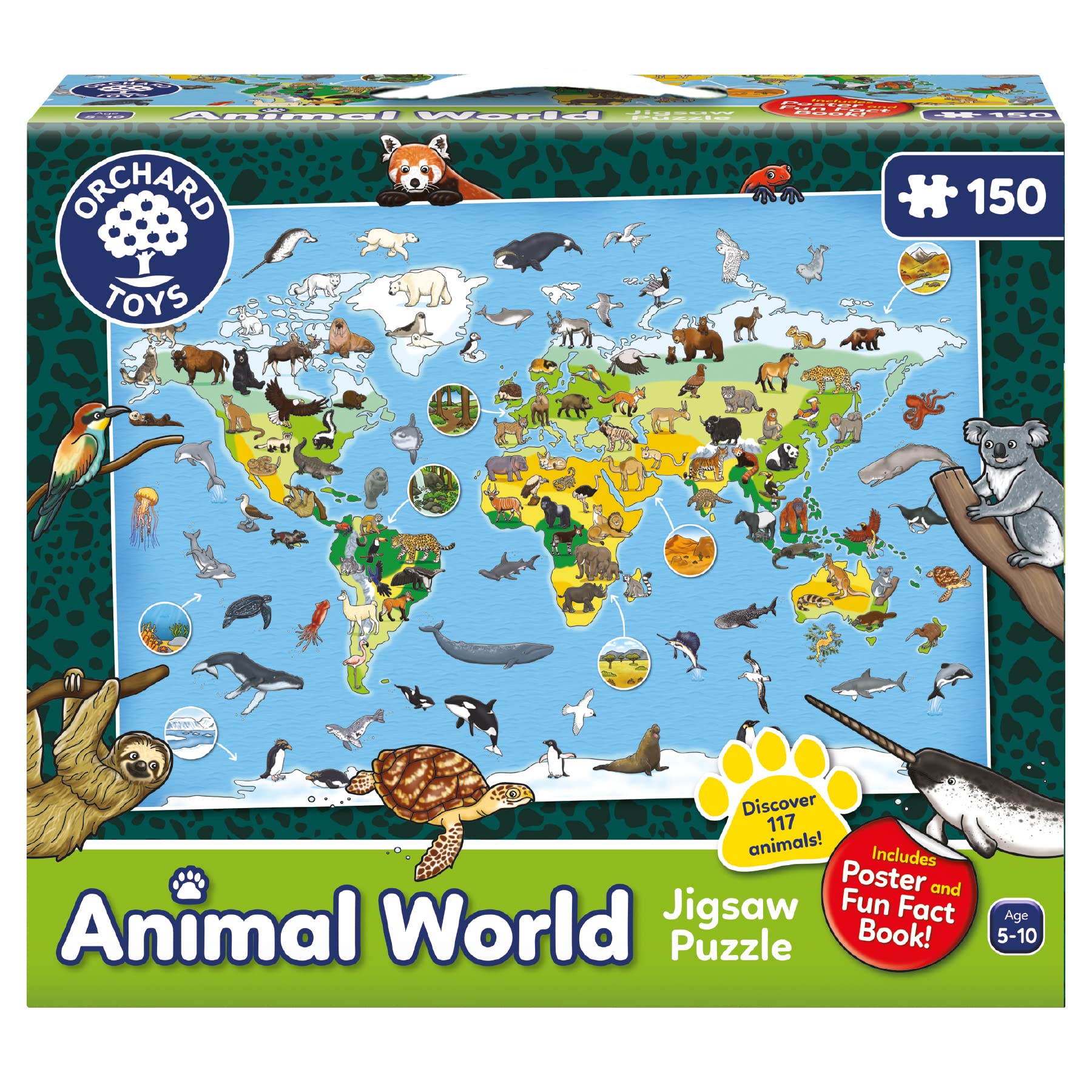 Orchard Toys Animal World Jigsaw Puzzle, 150-piece jigsaw, Includes 20-page fact book, Includes giant poster, Educational puzzle for Kids ages 5-10