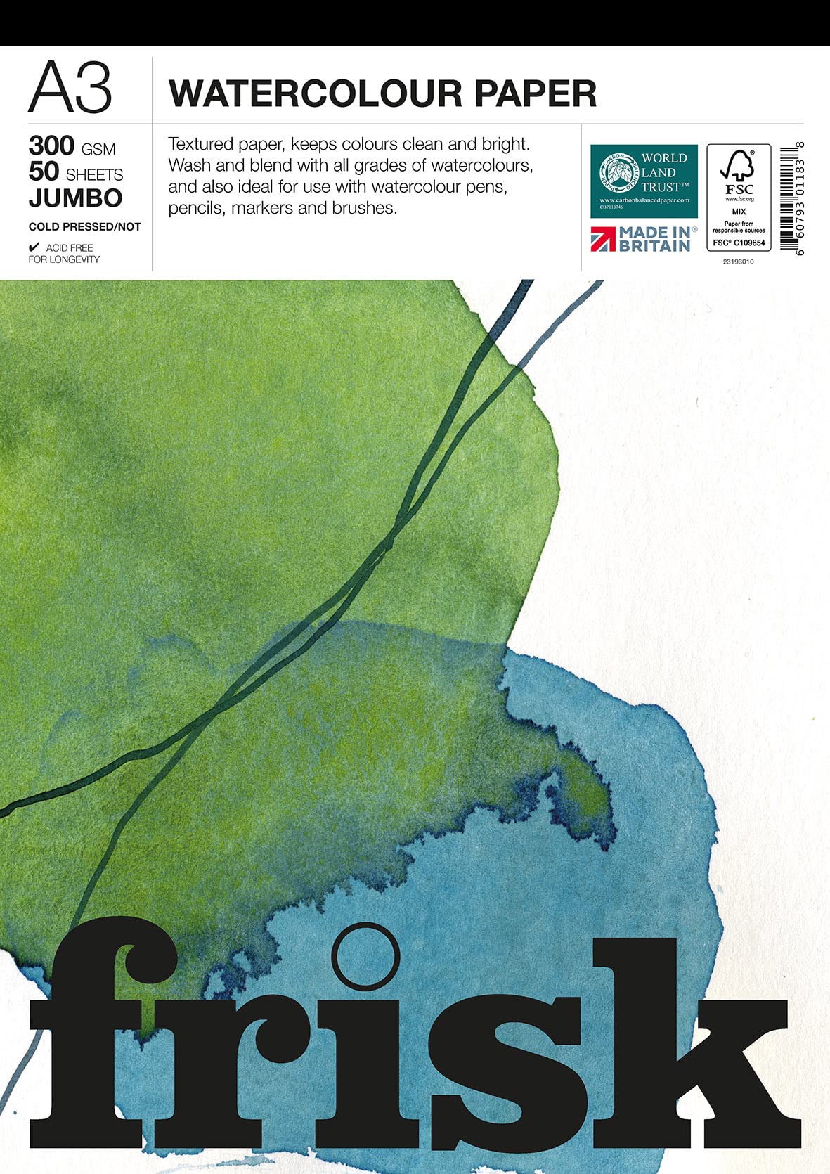 Frisk Jumbo Watercolour Paper Pad 300gsm Cold Pressed/Not 50sheets A3