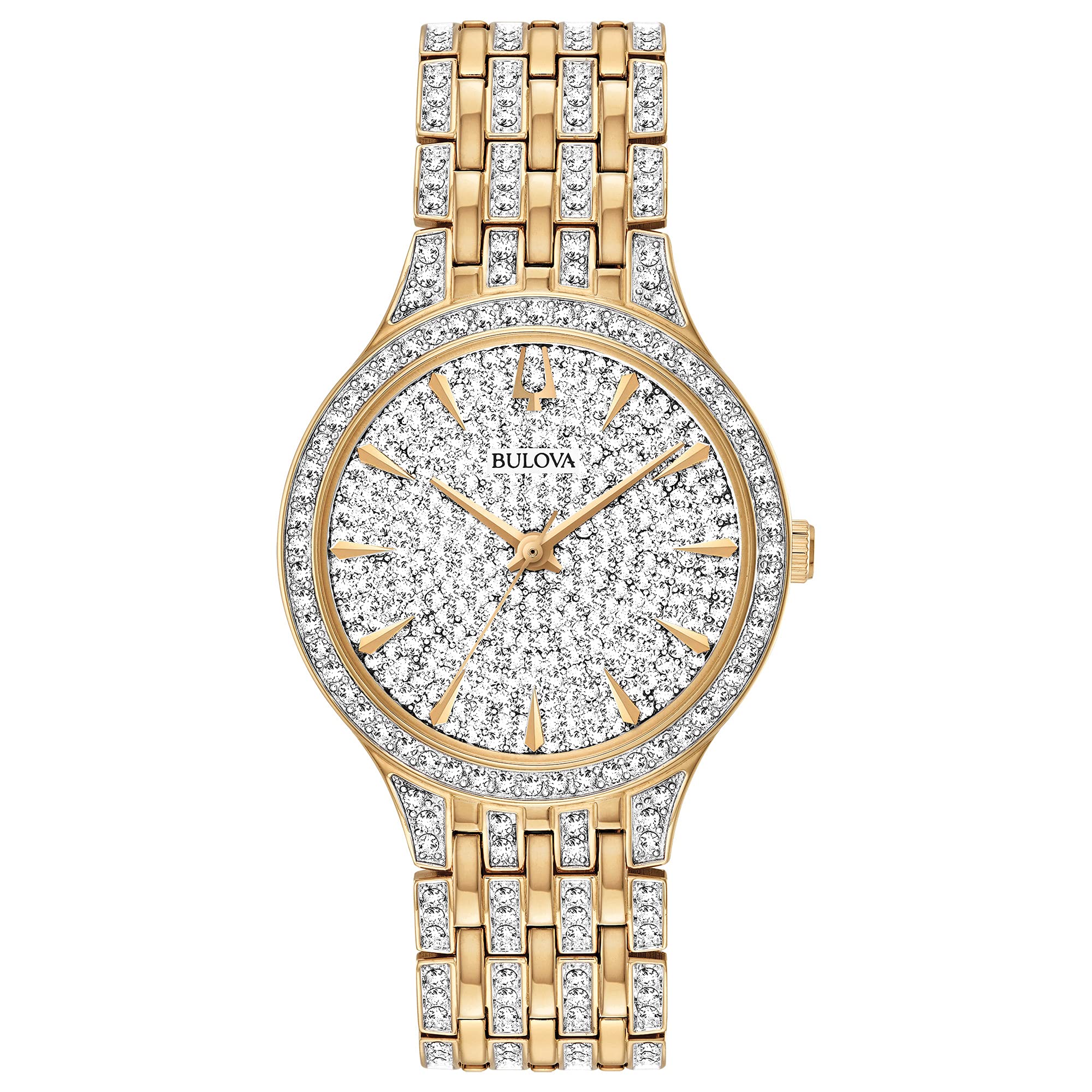 Bulova Ladies' Crystal Phantom Gold Tone Stainless Steel 2-Hand Quartz Watch, 440 Crystals and Pave Dial Style: 98L263