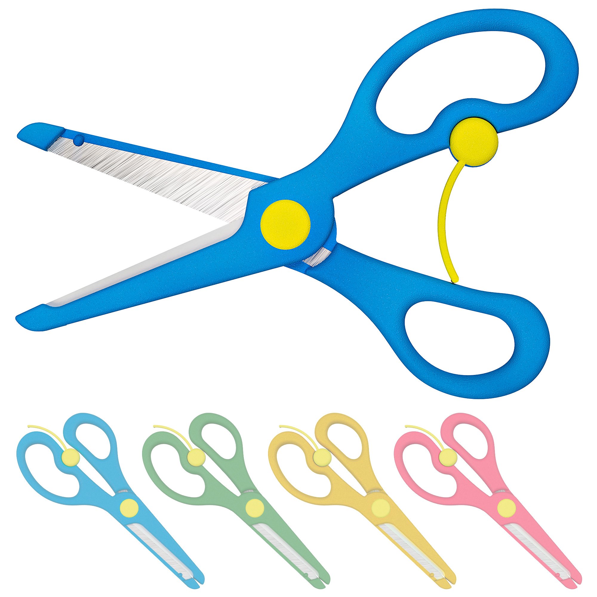 Scissors with Safety Device | Blue Scissor for Kids with Metal Blade and Plastic Coating | Suitable for Ages 1 and Up