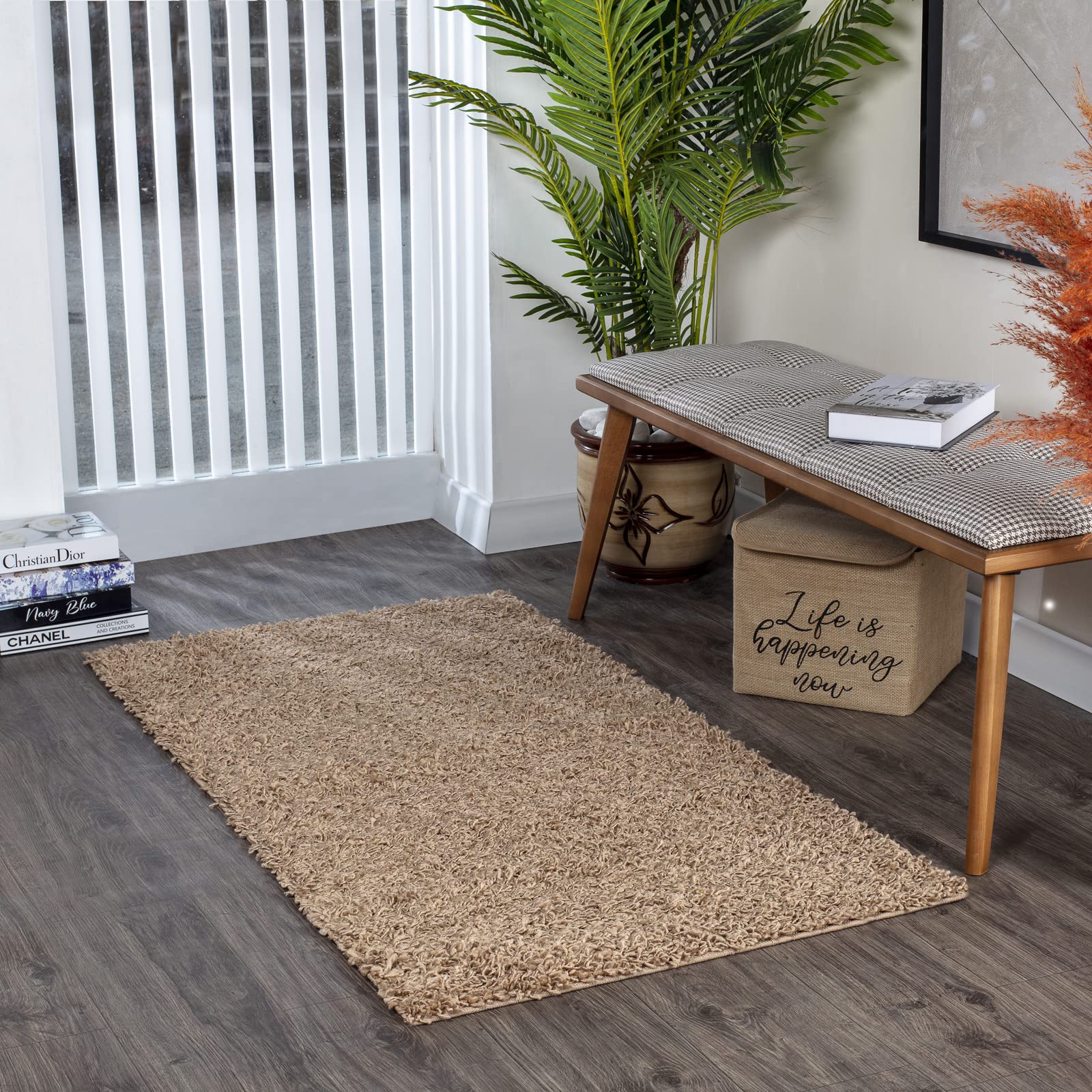 Livabliss Home Shaggy Rug - Modern Runner Rugs Living Room, Hallway 80x150 cm, Soft Shaggy Rugs for Bedroom - Neutral Boho Fluffy Rug, Easy Care Plush Thick Pile - Light Beige