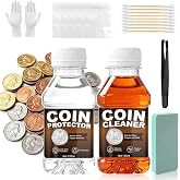 JAOJAO 7-IN-1 Coin Cleaning Kit, Effectively Remove Grime and Tarnish | Include 120ml Coin Cleaner, 120ml Protector, Cotton Swabs, Cleaning Bag, Polishing Plate, for Gold Silver Copper Coins
