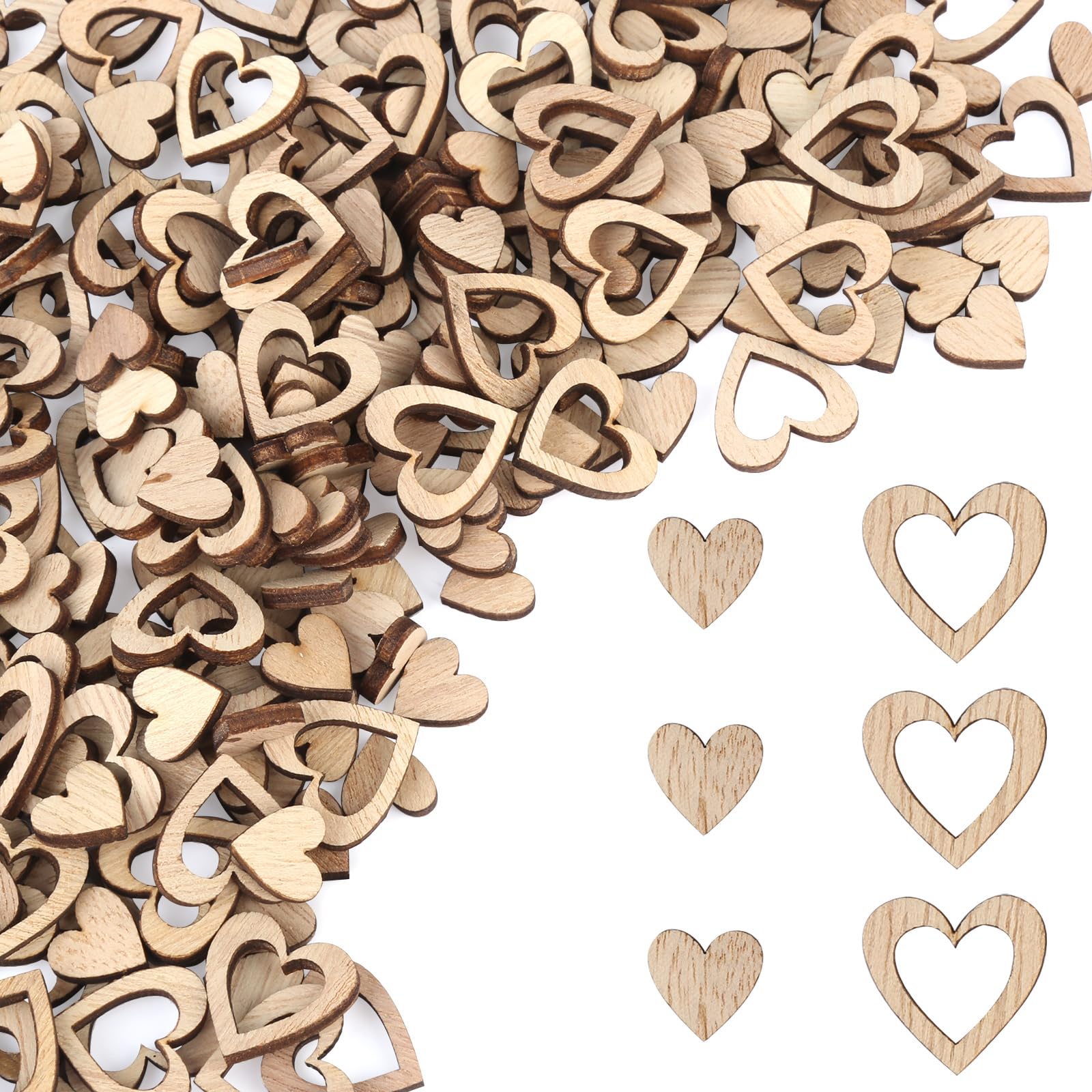 Pack of 300 Wooden Hearts Decoration, Wooden Hearts for Crafts, Small, Unprocessed Hearts, Wooden Table Decoration, Confetti Hearts Wedding for Valentine's Day, DIY Crafts
