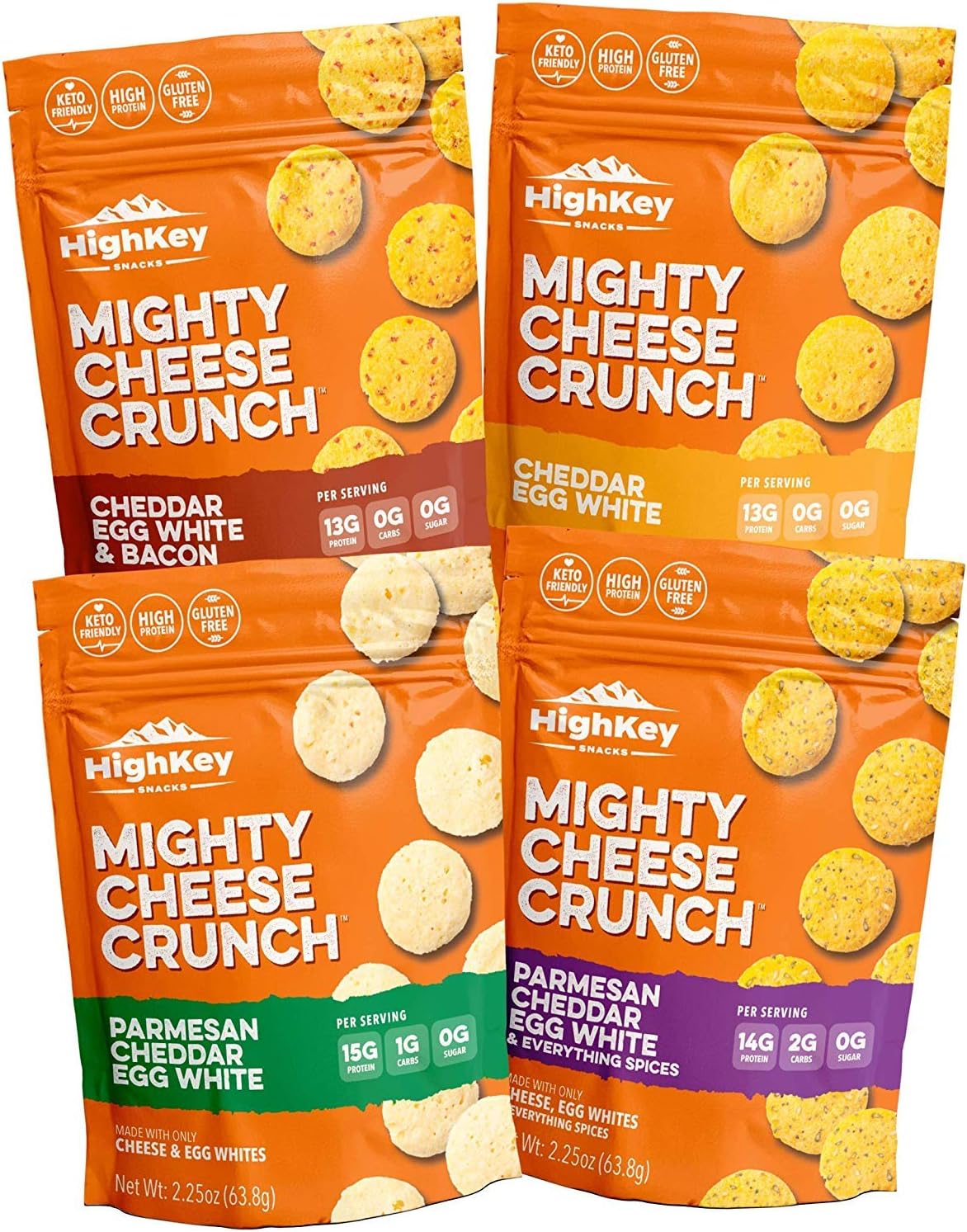 HighKey Snacks Cheese Crunch - Cheese & Egg White High Protein Cheese Crisps - Low Carb, Keto Friendly, Gluten Free, Healthy Snack - Ketogenic Food For Any Diet with Natural Ingredients - Variety
