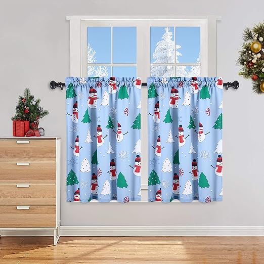 Amazon Com Haperlare Cafe Curtains 36 Inch Christmas Snowman