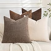 Cozoomy Set of 4 Soft Textured Decorative Throw Pillow Covers 18x18 Inch Cozy Farmhouse Cushion Cover Square Accent Pillow Cases for Bed Couch Sofa Living Room, Beige Taupe Brown