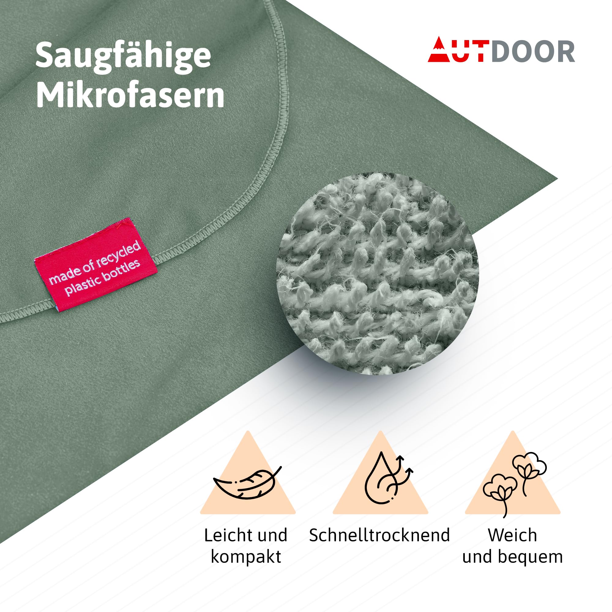AUTDOOR® Mikrofaser Badeponcho Damen & Herren - nachhaltig aus 100% recycelten PET-Flaschen - Handtuch als Umziehhilfe für Strand und Wassersport - schnelltrocknend & kompakt (Grün, Kids) 3