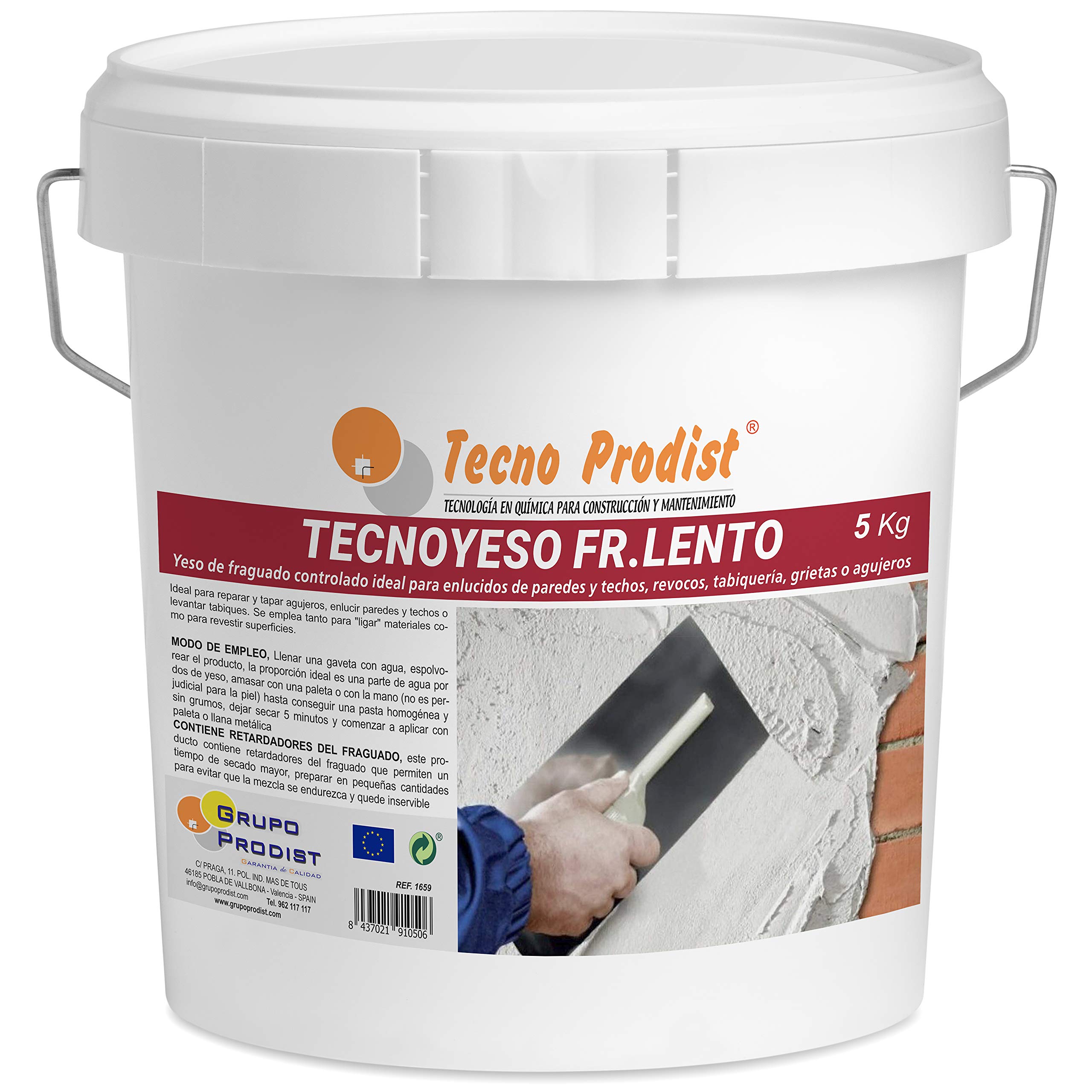 Tecno Prodist Slow Plaster, 5 kg, White, Gypsum, Plaster, Ideal for Walls & Ceilings