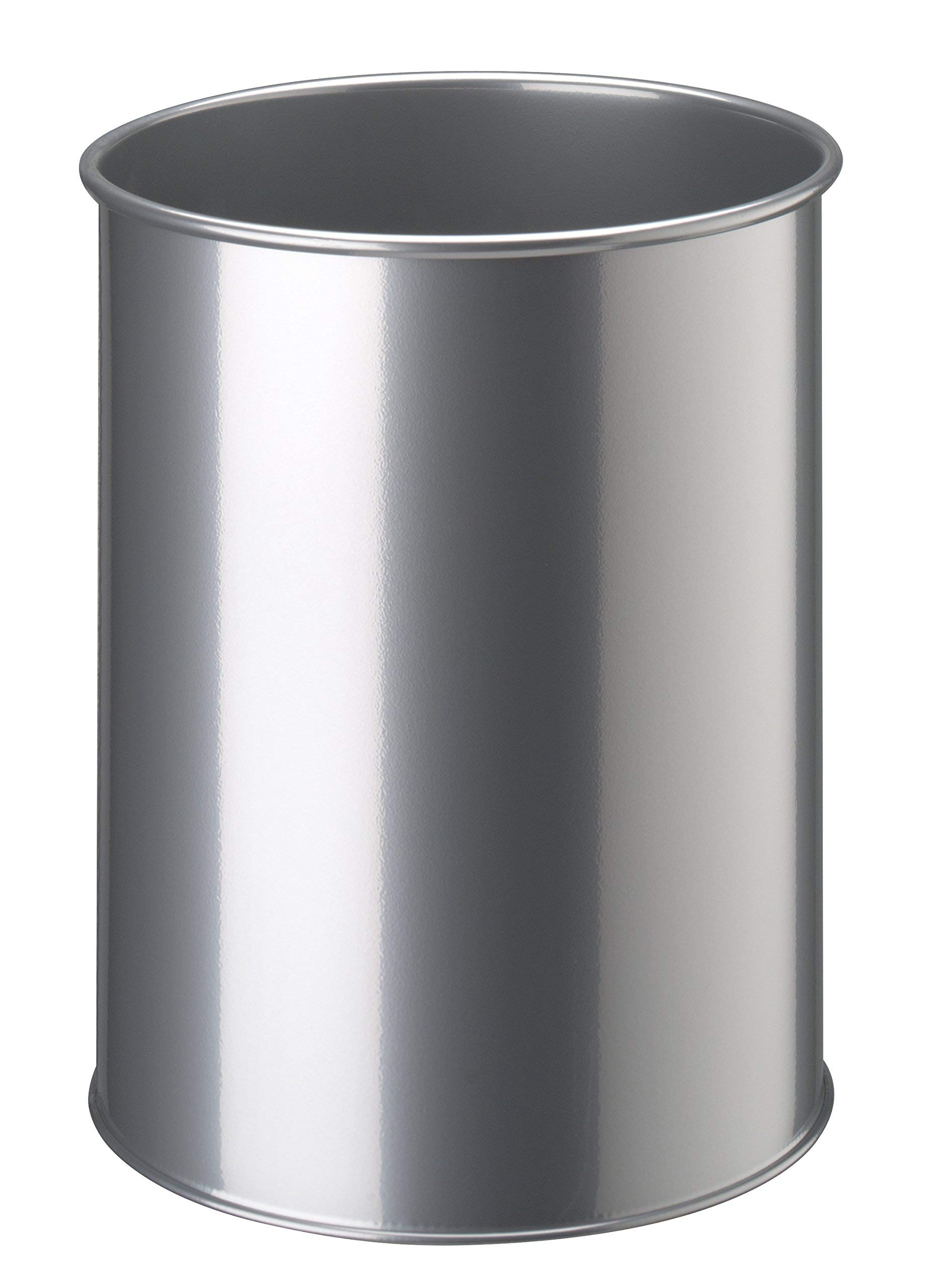 Durable Metal Round Waste Bin Silver 15 Litre Capacity, Made of Steel With Scratch Resistant Coating, Waste Basket for Offices, Schools, Home, etc.