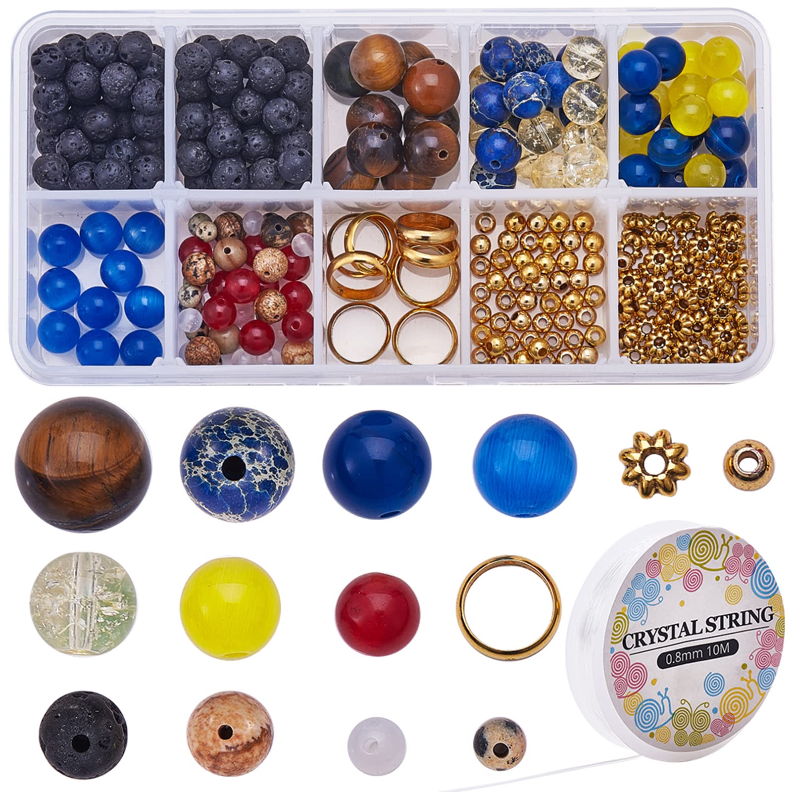 SUNNYCLUE 8mm 11 Colors DIY Solar System Chakra Beads Stone Bracelet Making Kit Include 100pcs Planet Beads & 100pcs Lava & Spacer for Women Beginners DIY Bracelet Making
