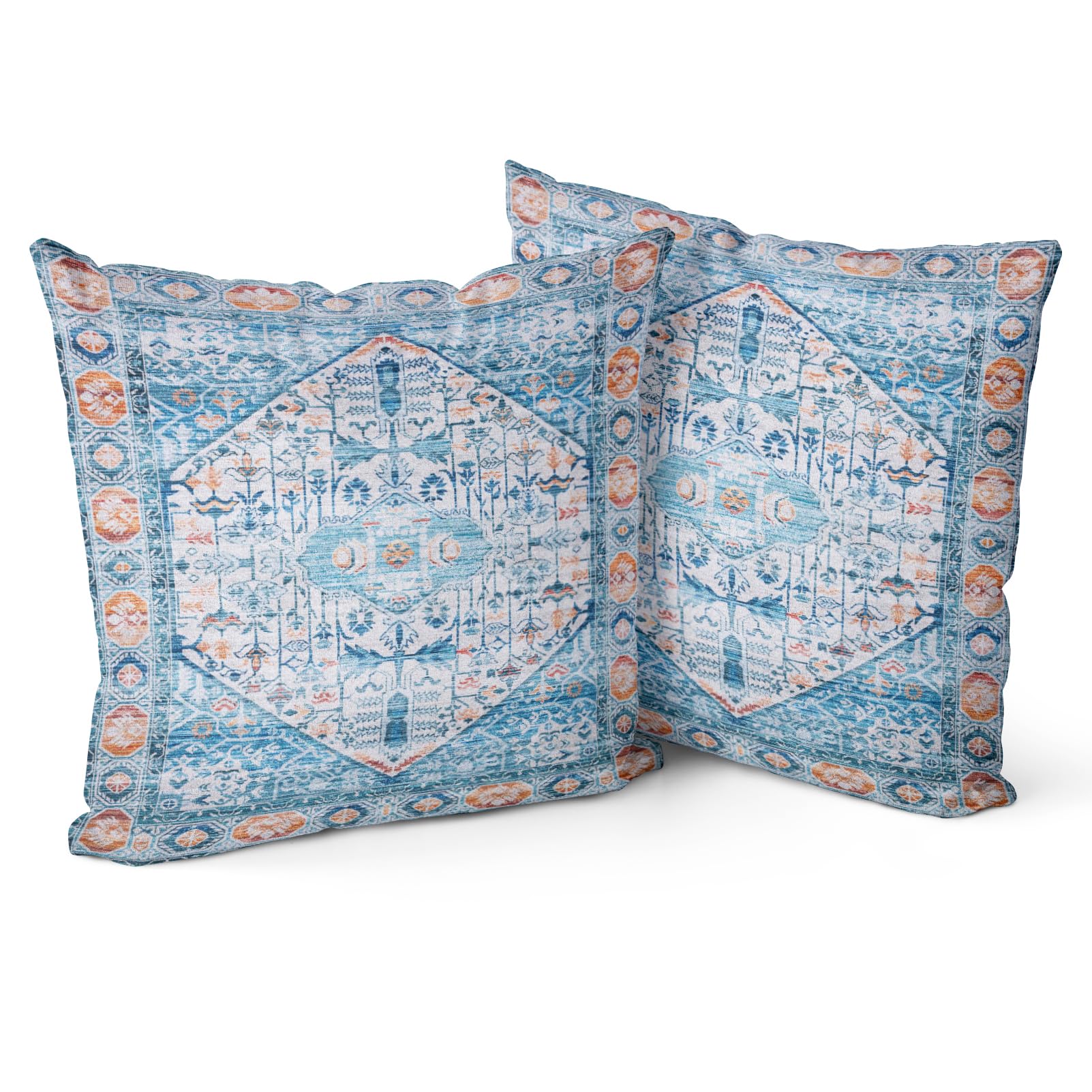 Snylcce Boho Throw Pillow Covers Set of 2 -Aquablue Antique & Vintage Design, Double-Sided Pattern 40x40 cm Soft Cushion Covers for Garden Couch, Sofa, Bed - Decorative 40x40 CM Pillowcases