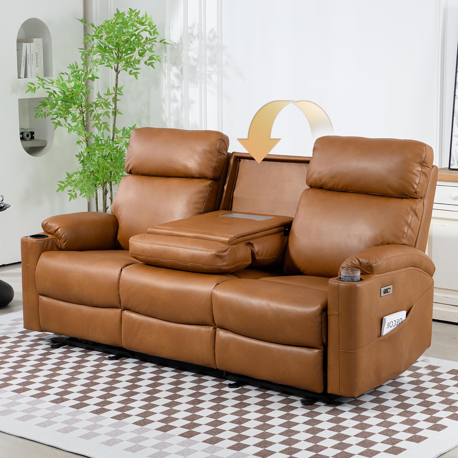 Photo 1 of **TRUCK PICKUP, PARTIAL SET, BOX 1**
**STOCK PHOTO FOR REFERENCE**
B BAIJIAWEI Power Reclining Sofa - 3 Seater Recliner Sofás, PU Leather Recliner Sofa, Home Theater Seating with Flipped Middle Backrest, Power Recliner Couch for Living Room(Brown)