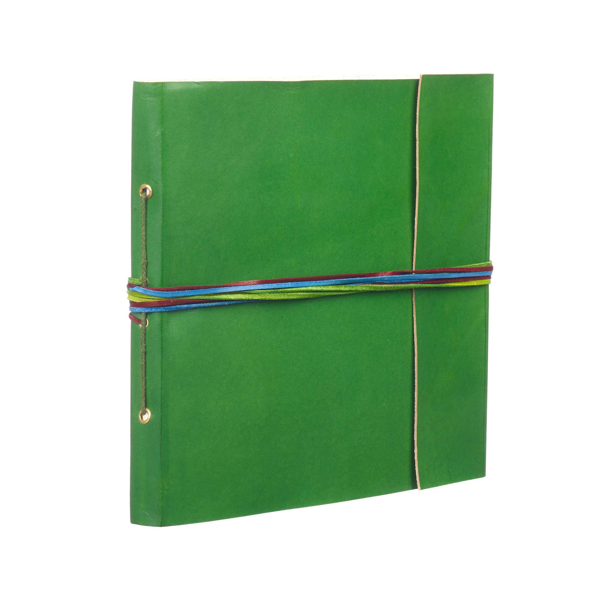 Coloured Leather Photo Album | Green | 30 Pages to fit 120 6x4 or 60 7x5 Inch Photos | Fair Trade & Handmade | Scrapbooking and Crafting Picture Album | 26cm x 24cm