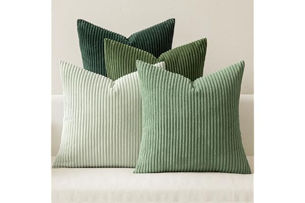 MIULEE Pack of 4 Green Corduroy Decorative Throw Pillow Covers 18x18 Inch Soft Boho Striped Pillow Covers Modern Farmhouse Ho