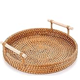 Round Rattan Tray 8.7Inch - Handwoven Wicker Tray with Strong Base, Cute Country Style Design, Easy to Clean - Wicker Trays for Decor, Coffee Table, Fruits, Vegetables, Bread, Restaurant & Kitchen Use