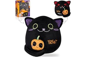 NUMYAWL Halloween Black Cat Plush Gifts - Two-Sided Black Cat Halloween Stuffed Animal Toy,Trick or Treat,9.4" Soft Stuffed Black Cat Pumpkin Throw Pillow Gift for Kids Birthday Halloween Decorations,1 Piece