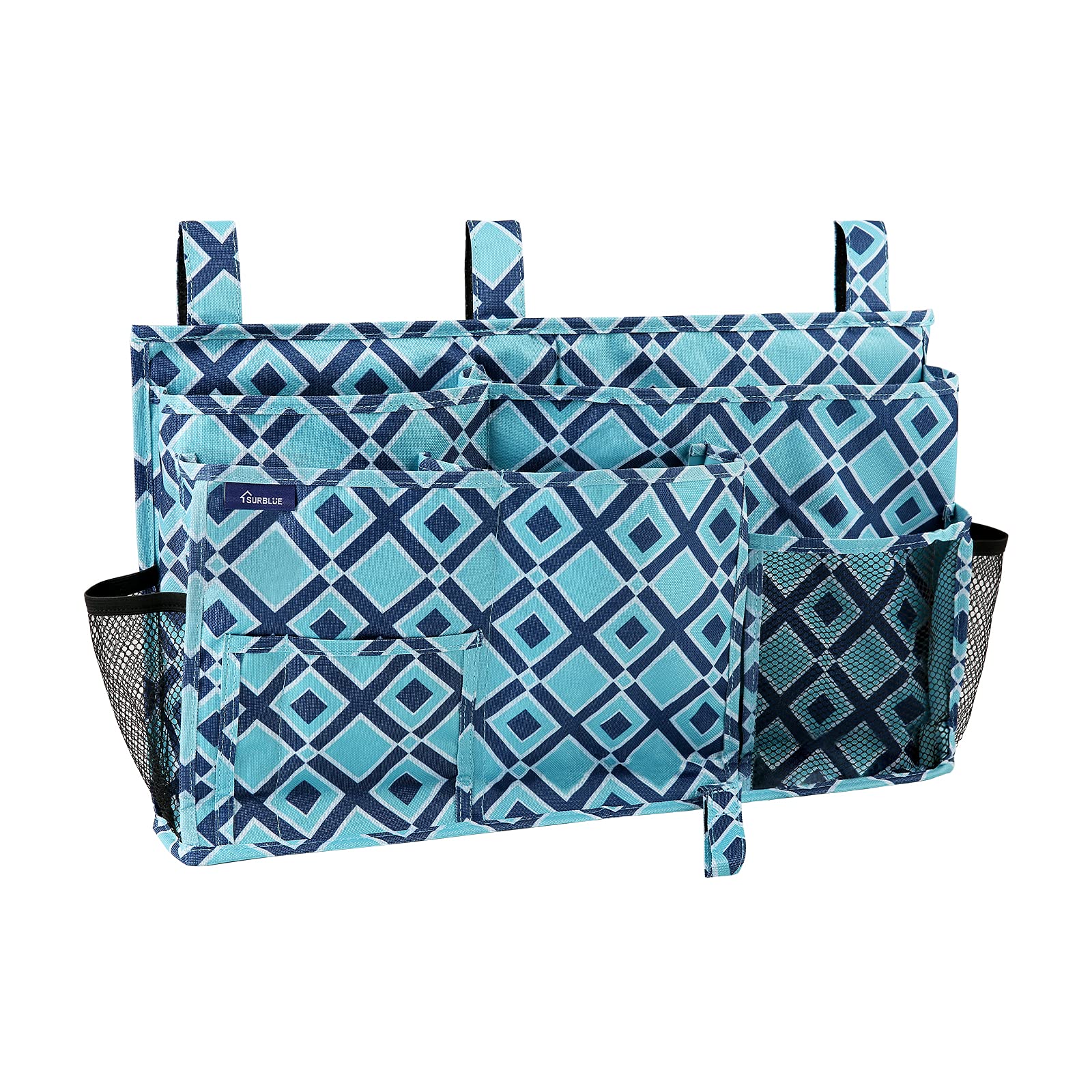 Surblue Bedside Caddy Hanging Bed Organizer Storage Bag Pocket for Bunk and Hospital Beds, College Dorm Rooms Baby Bed Rails,Camp(8 Pockets),Blue Plaid