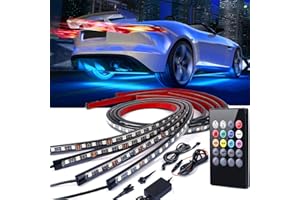 EJ'S SUPER CAR 4Pcs Car Underglow Neon Accent Strip Lights, RGB 8 Color Sound Active Function Music Mode with Wireless Remote Control Underbody Light Strips for Car Van SUV Truck,DC 12V