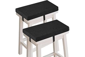 OVOV Set of 2 Bar Stool Cushions Rectangle Saddle Stool Cushion with Straps Non-Slip 2" Thick High-Resilience Foam with Machi
