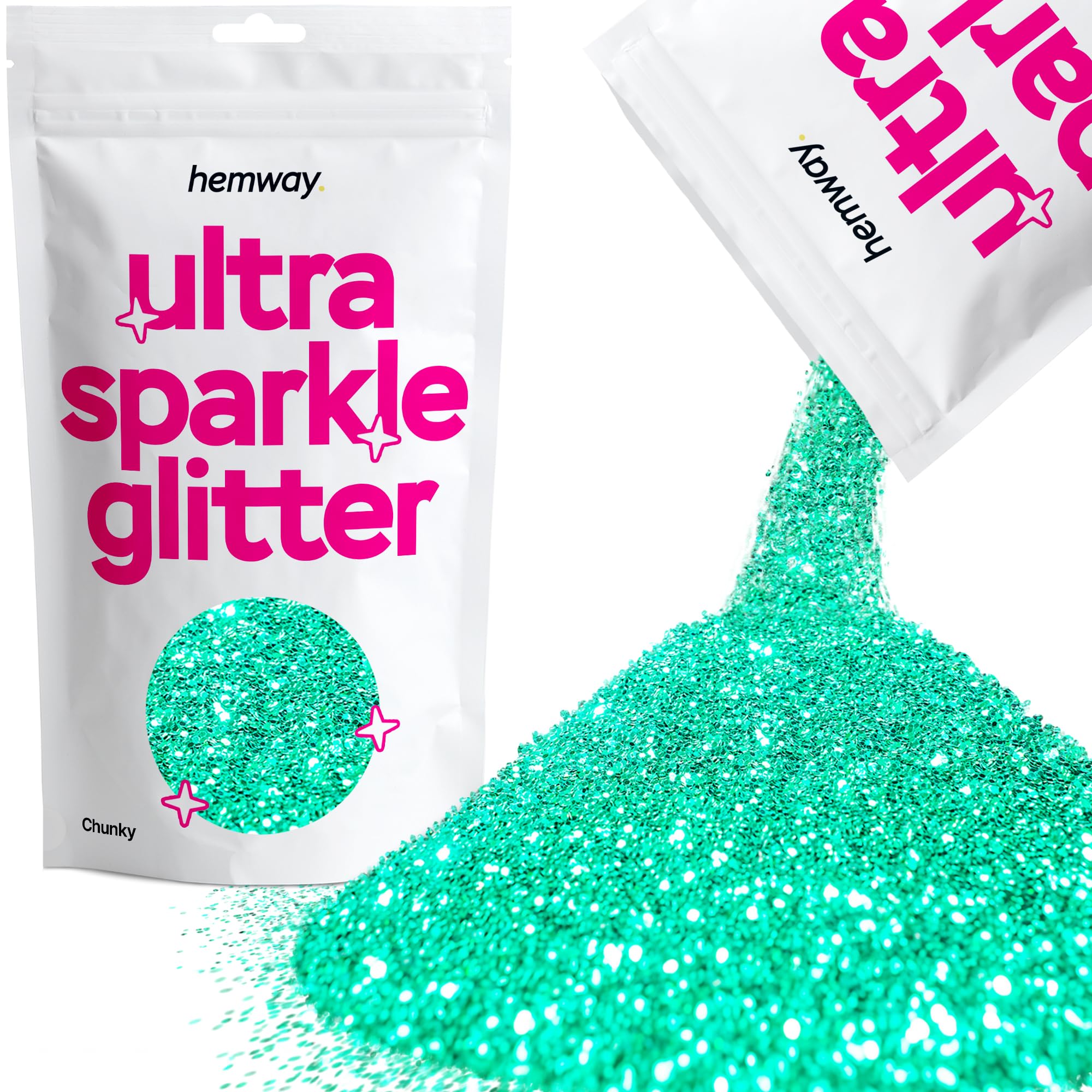 Hemway Ultra Sparkle Glitter Turquoise Blue 100g Chunky | Glitter for Arts & Craft, Makeup, Nail Art, Crafting, Card Making, Sparkle Decoration