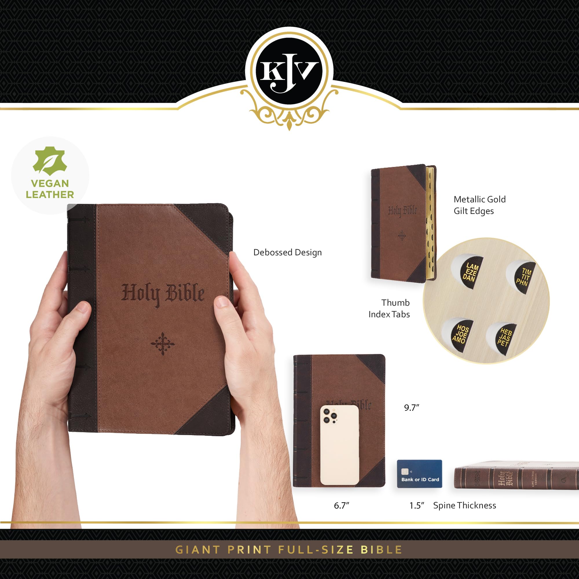 KJV Holy Bible, Giant Print Full-size Faux Leather Red Letter Edition - Thumb Index & Ribbon Marker, King James Version, Two-tone Brown (KJV Full Size GP Editions)